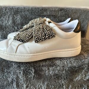 INC International Concepts White Sneakers with Silver & Black Bow